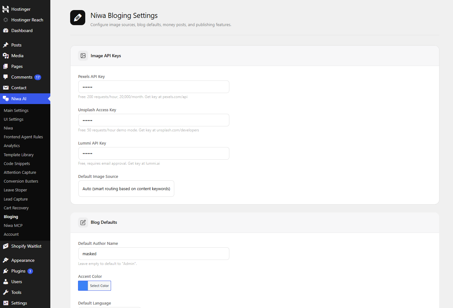 Niwa blogging workflow inside WordPress