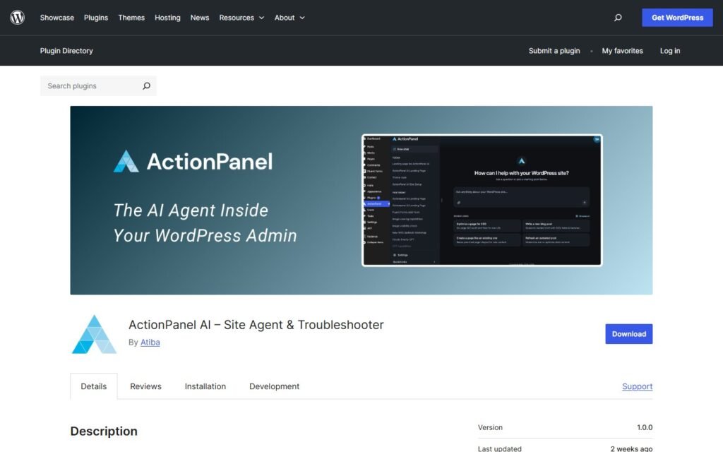 ActionPanel AI vs Niwa AI: WordPress Troubleshooter or Business Operator?: official wordpress.org website screenshot