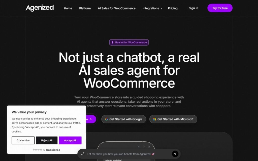 Agenized vs Niwa AI: WooCommerce Sales Agent or Business Operator?: official agenized.com website screenshot