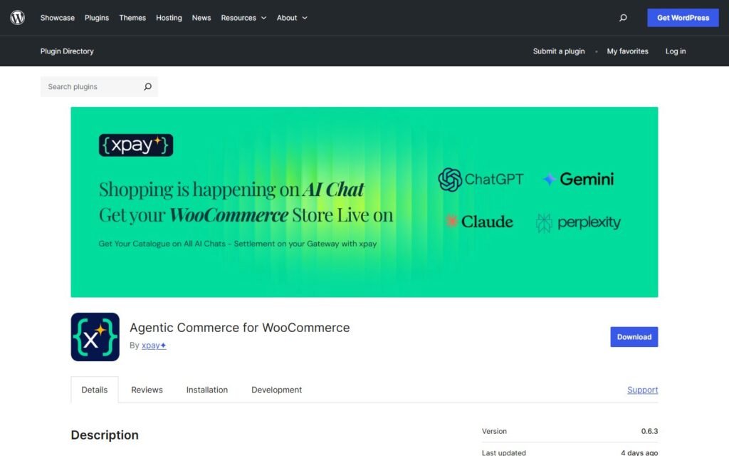 Agentic Commerce for WooCommerce vs Niwa AI: AI Visibility or Business Operator?: official wordpress.org website screenshot
