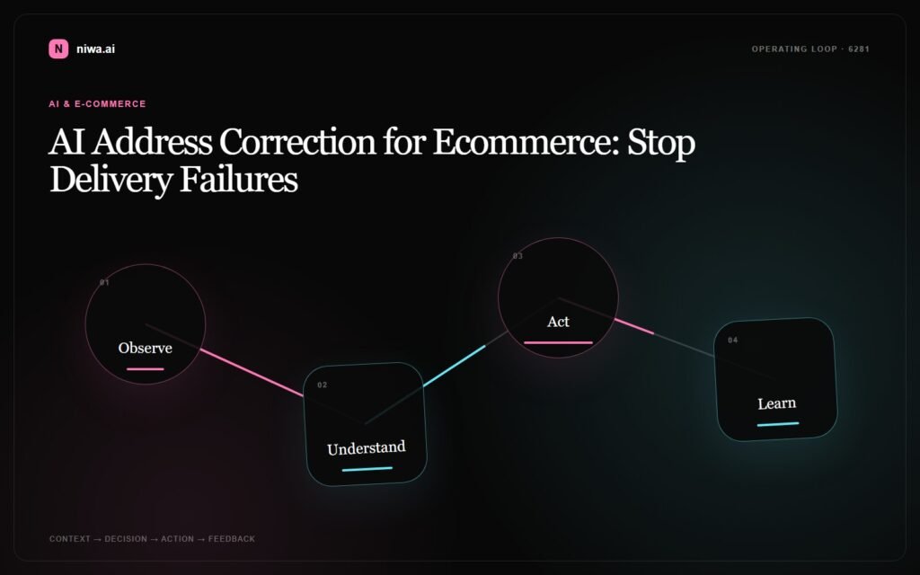 AI Address Correction for Ecommerce: Stop Delivery Failures — Niwa AI operating-loop concept map