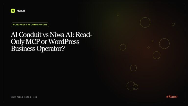 AI Conduit vs Niwa AI: Read-Only MCP or WordPress Business Operator? — Niwa AI visual guide
