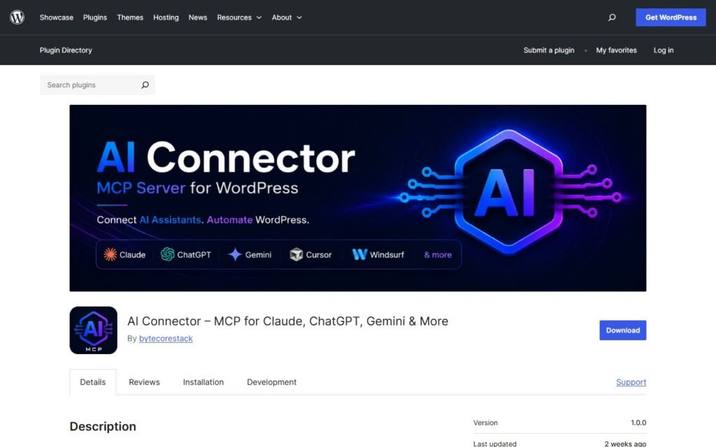 AI Connector vs Niwa AI: WordPress MCP Server or Business Operator?: official wordpress.org website screenshot
