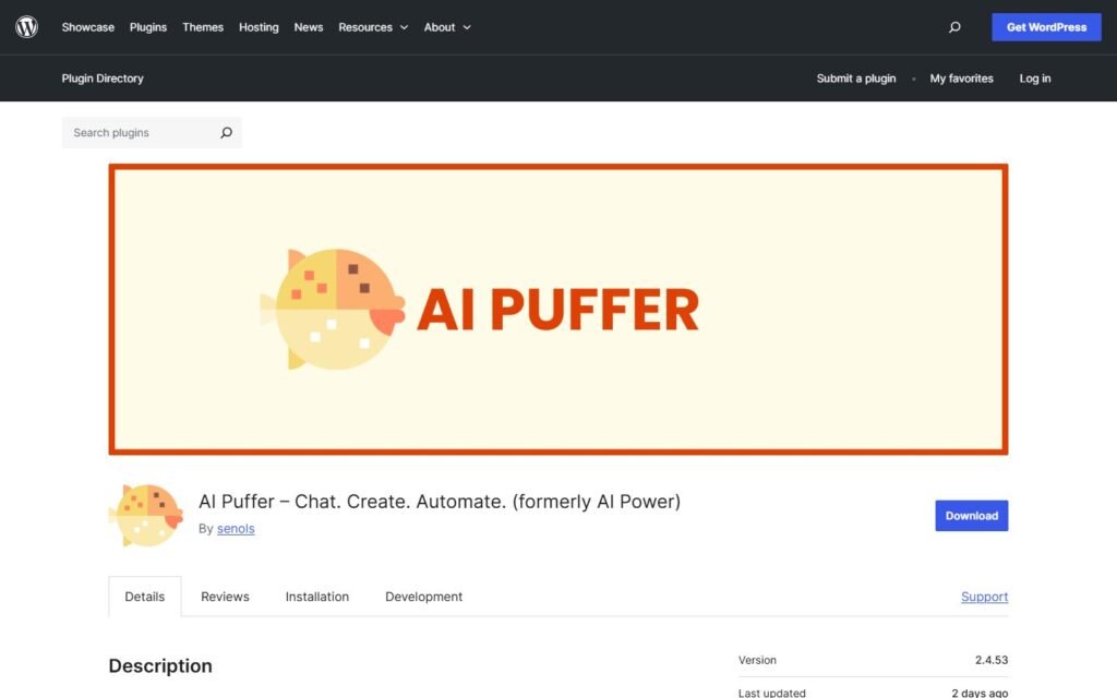 AI Puffer vs Niwa AI: WordPress AI Toolkit or Business Agent?: official wordpress.org website screenshot