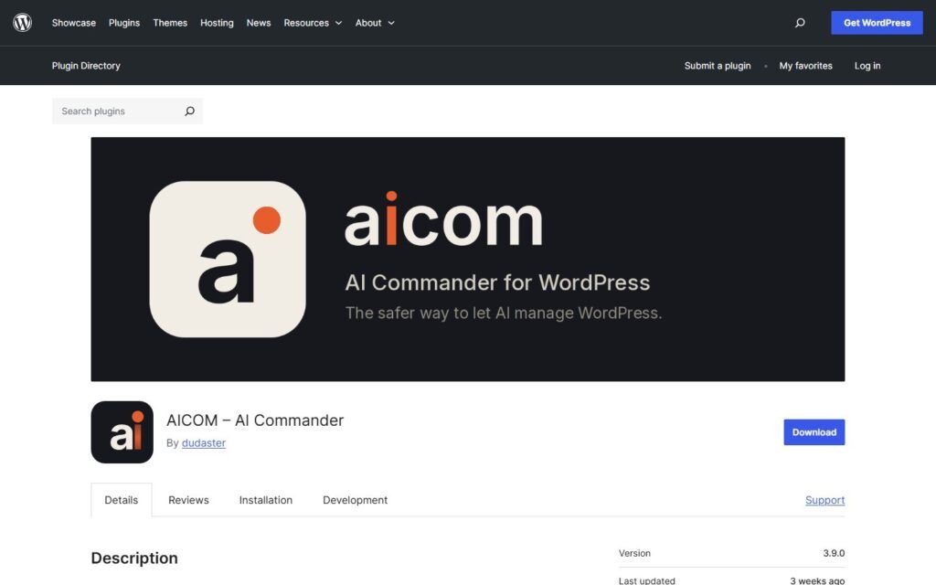 AICOM AI Commander vs Niwa AI: MCP Server or Business Operator?: official wordpress.org website screenshot
