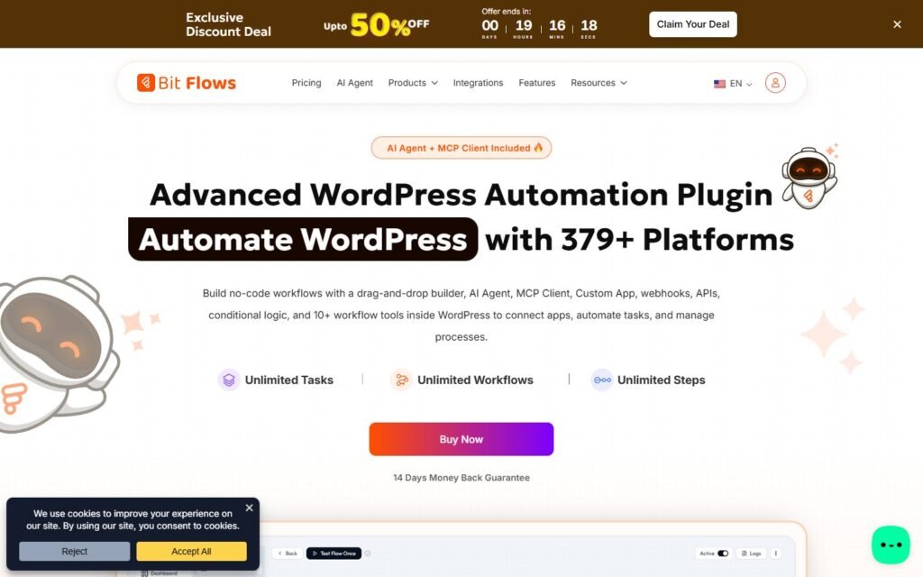 Bit Flows vs Niwa AI: Workflow Builder or WordPress Operator?: official bit-flows.com website screenshot