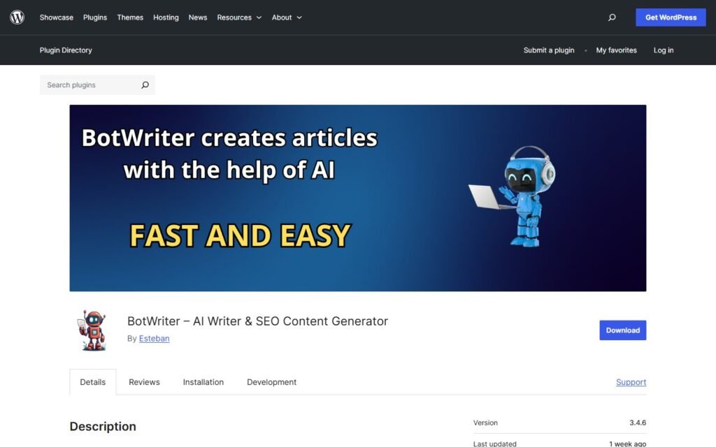 BotWriter vs Niwa AI: Content Automation or WordPress Business Agent?: official wordpress.org website screenshot