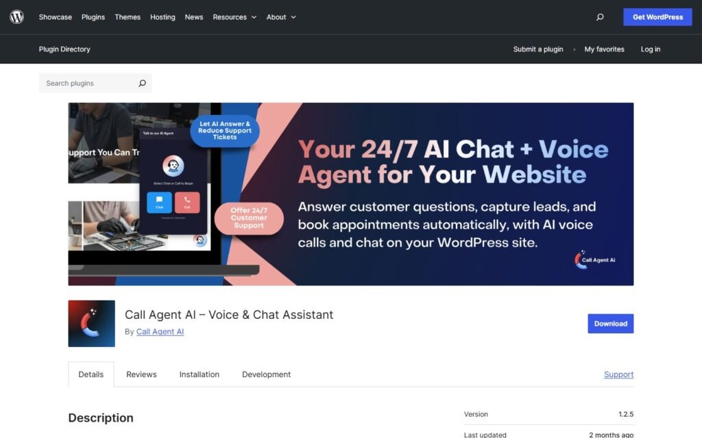 Call Agent AI vs Niwa AI: Voice Agent or WordPress Operator?: official wordpress.org website screenshot