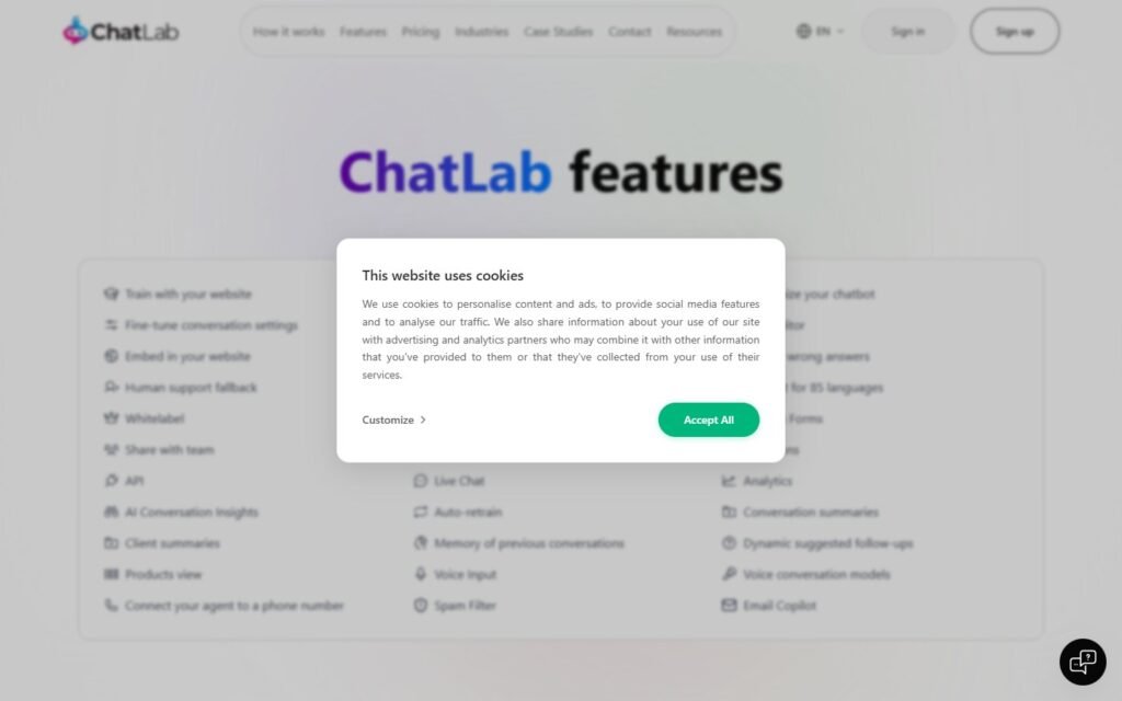 ChatLab vs Niwa AI: WordPress Chatbot or Business Operator?: official www.chatlab.com website screenshot