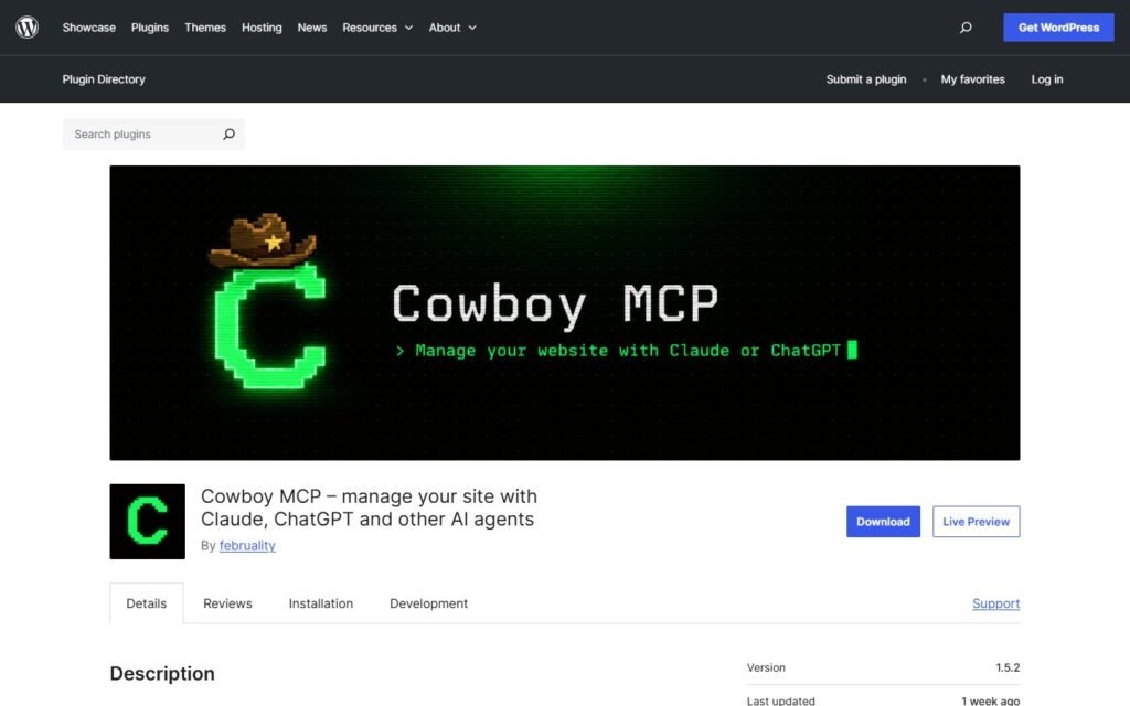 Cowboy MCP vs Niwa AI: Which WordPress AI Agent Fits You?: official wordpress.org website screenshot
