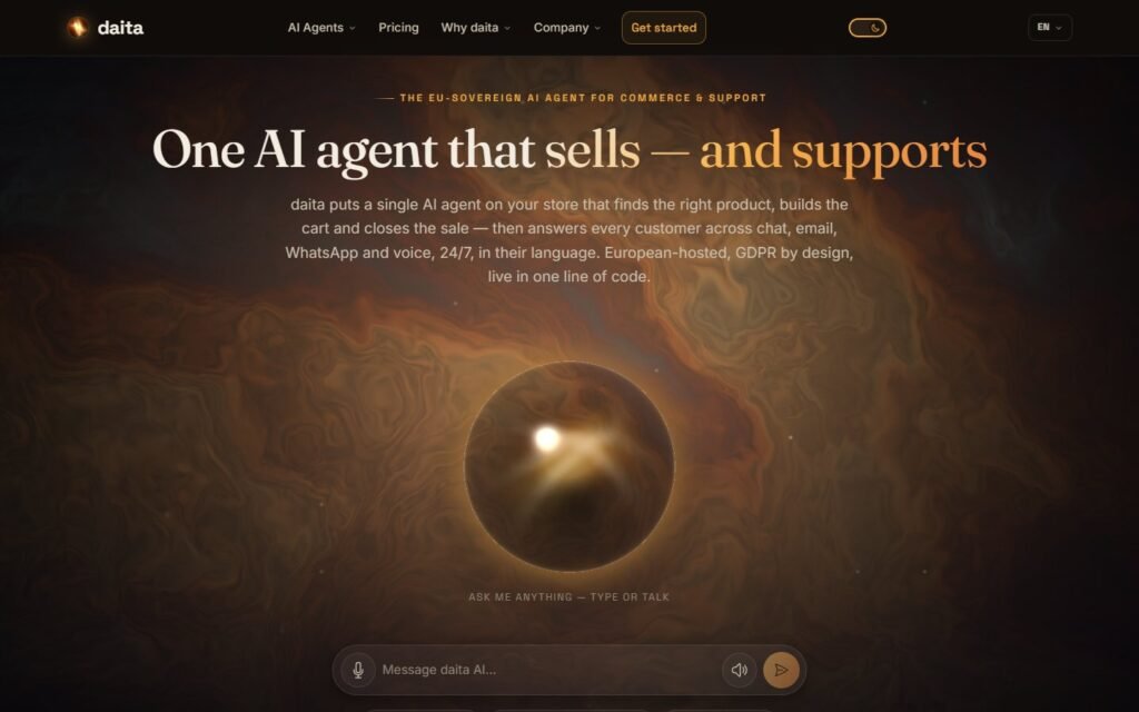 daita AI Agent vs Niwa AI: Commerce Agent or WordPress Operator?: official daita-ai.com website screenshot