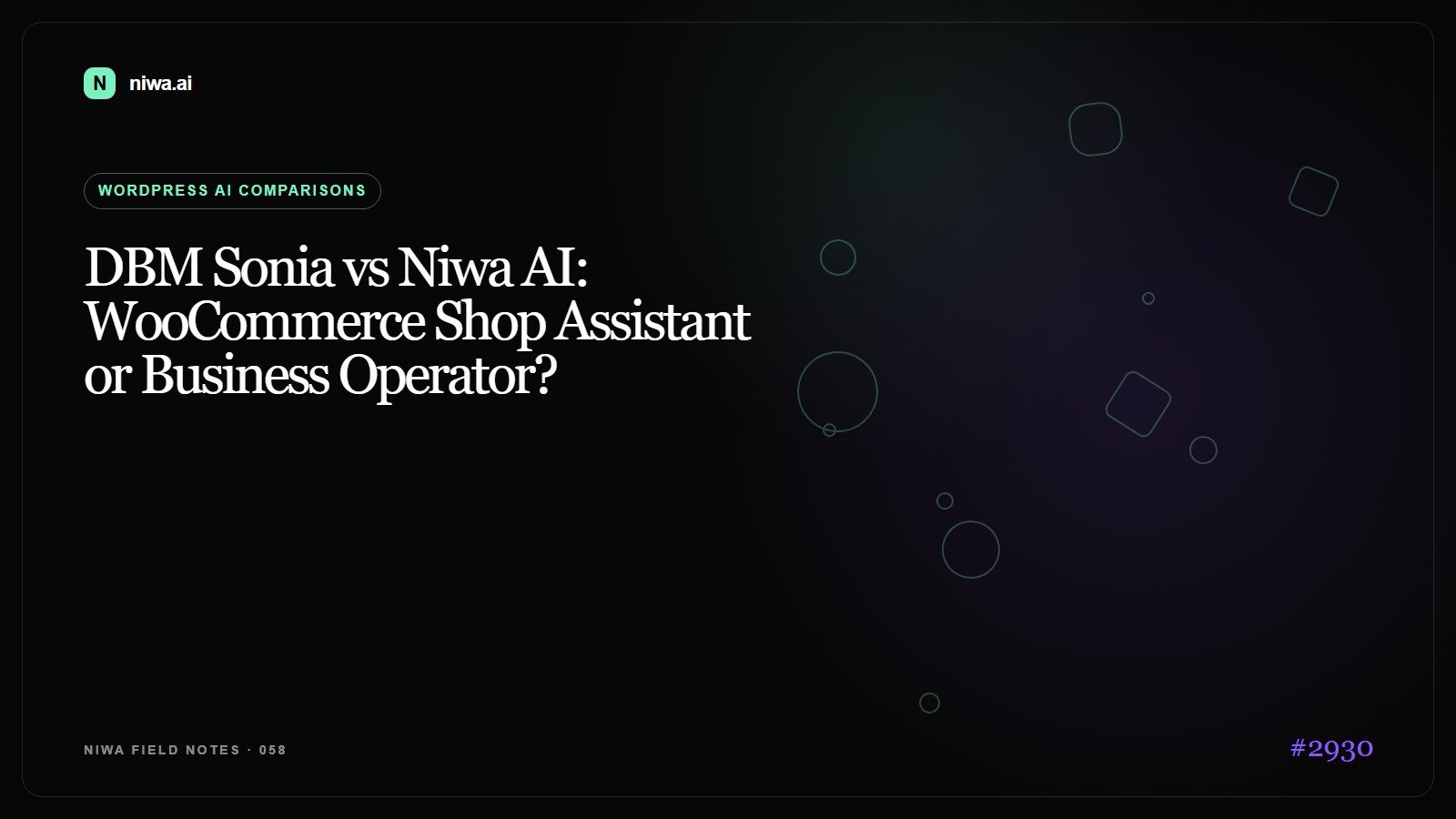 DBM Sonia vs Niwa AI: WooCommerce Shop Assistant or Business Operator? — Niwa AI visual guide