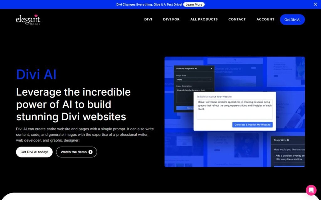 Divi AI vs Niwa AI: Website Builder or WordPress Business Operator?: official www.elegantthemes.com website screenshot