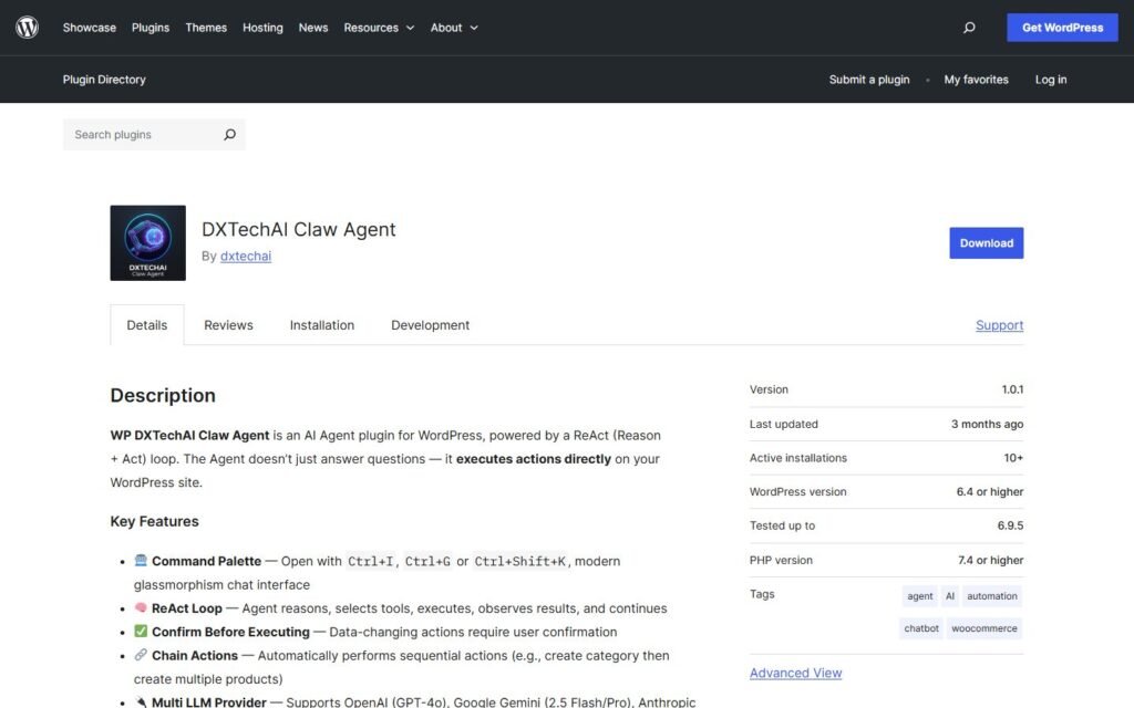 DXTechAI Claw Agent vs Niwa AI: Which WordPress AI Agent Fits You?: official wordpress.org website screenshot