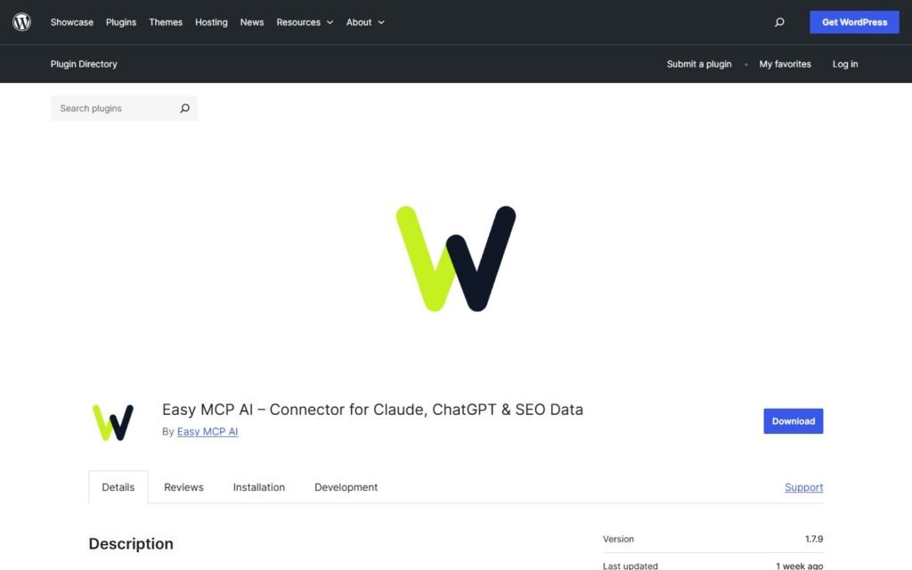 Easy MCP AI vs Niwa AI: WordPress MCP Connector or Business Operator?: official wordpress.org website screenshot
