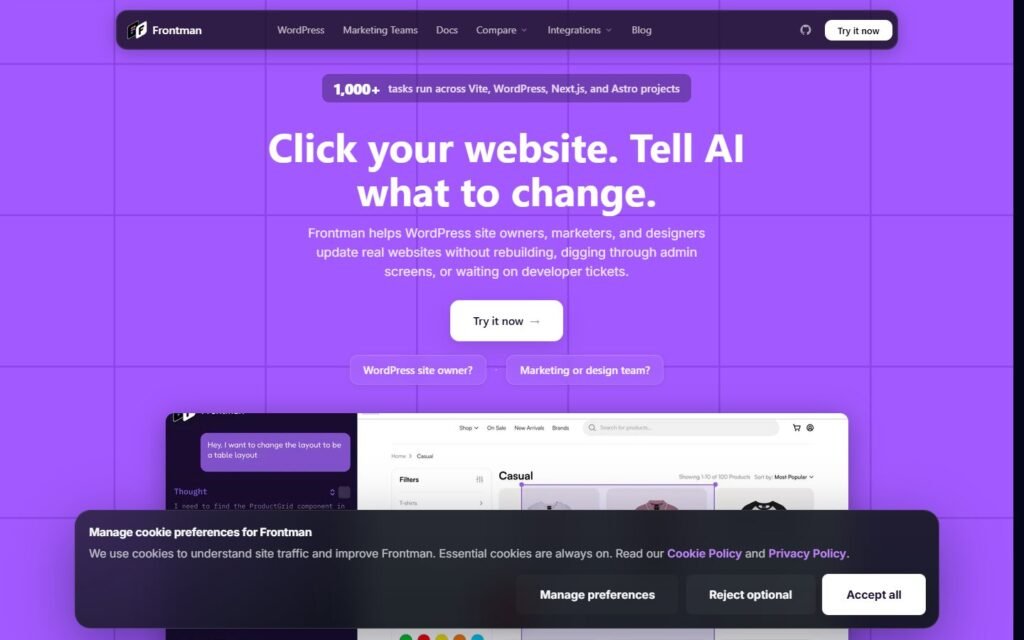 Frontman vs Niwa AI: Which WordPress AI Agent Fits Your Workflow?: official frontman.sh website screenshot
