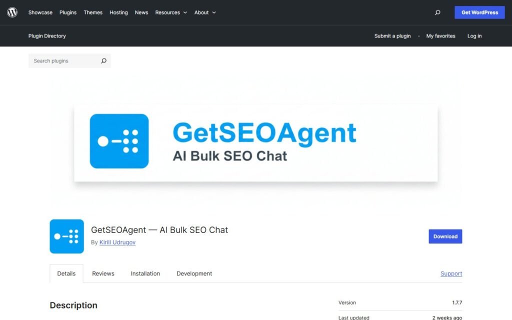 GetSEOAgent vs Niwa AI: SEO Specialist or WordPress Business Agent?: official wordpress.org website screenshot
