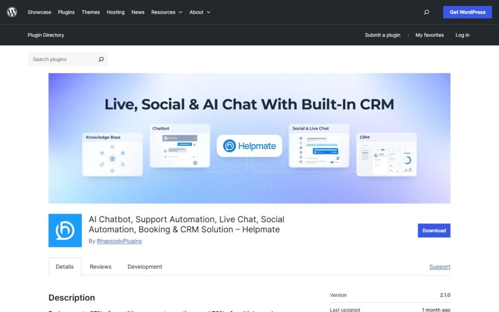 Helpmate vs Niwa AI: Support Suite or WordPress Operator?: official wordpress.org website screenshot