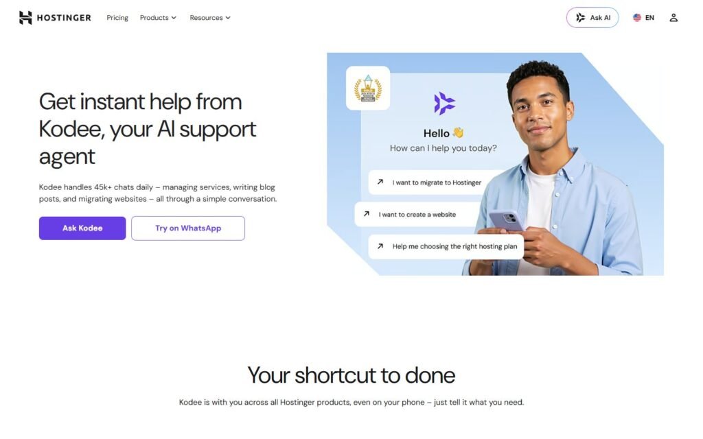 Hostinger Kodee vs Niwa AI: Which WordPress AI Agent Fits You?: official www.hostinger.com website screenshot