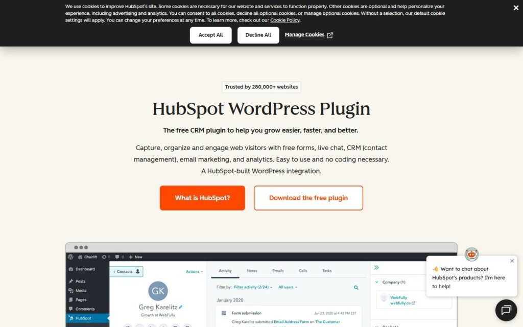 HubSpot WordPress Plugin vs Niwa AI: CRM or Business Operator?: official www.hubspot.com website screenshot