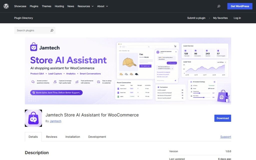 Jamtech Store AI Assistant vs Niwa AI: WooCommerce AI Compared: official wordpress.org website screenshot