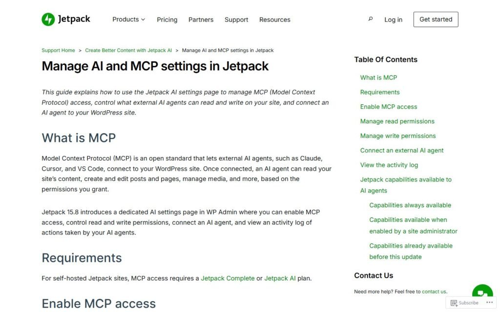 Jetpack MCP vs Niwa AI: Which WordPress AI Agent Fits Your Business?: official jetpack.com website screenshot