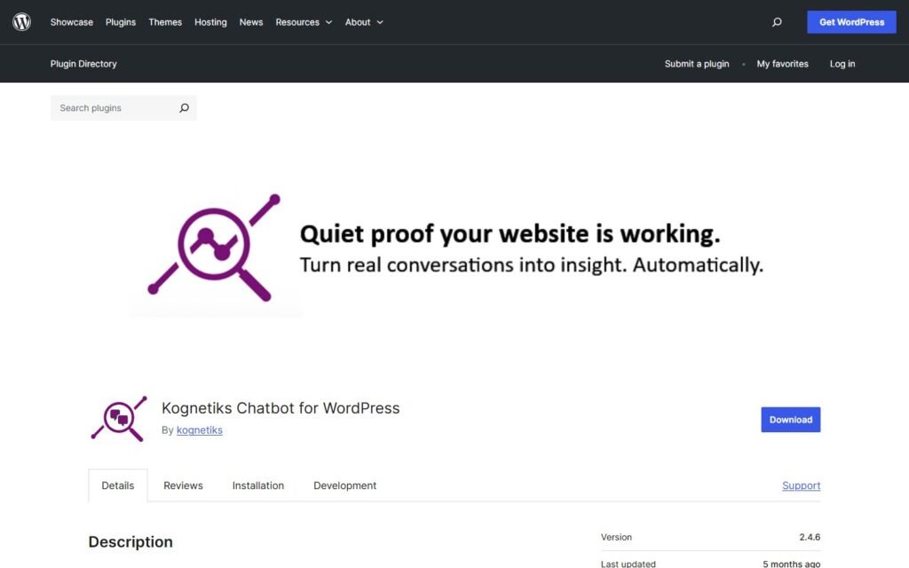 Kognetiks Chatbot vs Niwa AI: WordPress AI Tools Compared: official wordpress.org website screenshot