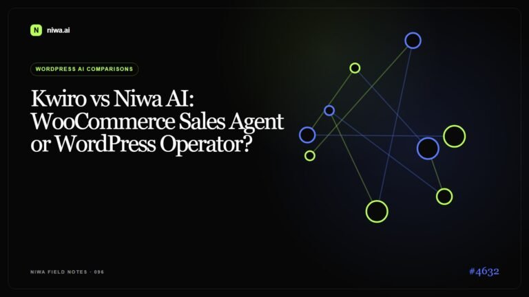 Kwiro vs Niwa AI: WooCommerce Sales Agent or WordPress Operator? — Niwa AI visual guide