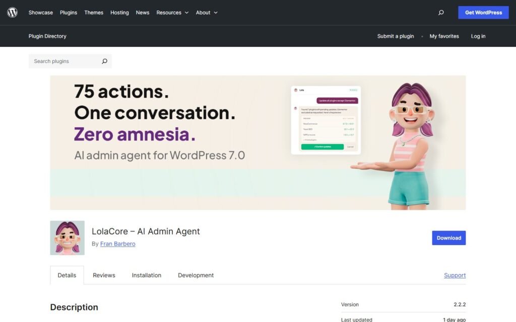 LolaCore vs Niwa AI: Which WordPress AI Agent Should You Choose?: official wordpress.org website screenshot
