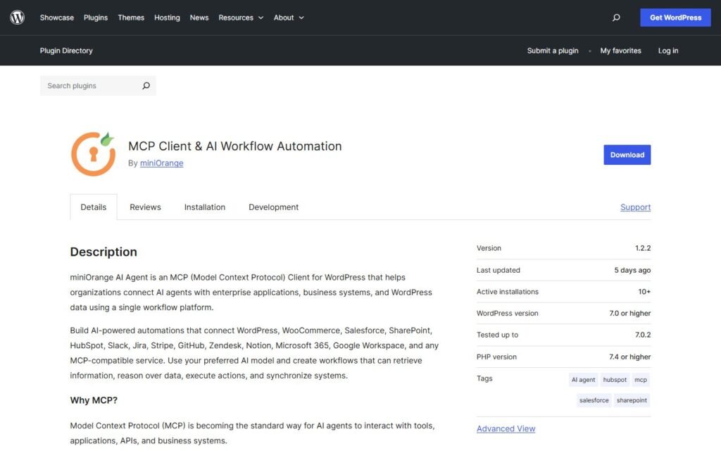 miniOrange AI Agent vs Niwa AI: Which WordPress Agent Wins?: official wordpress.org website screenshot