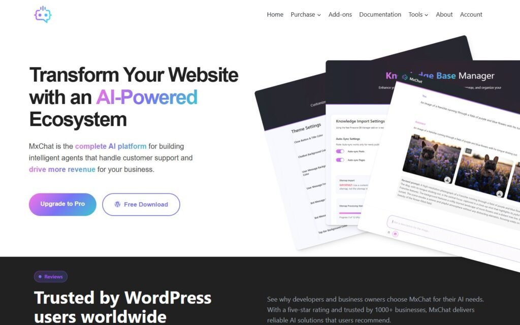 MxChat vs Niwa AI: WordPress Chatbot or Business Operator?: official mxchat.ai website screenshot