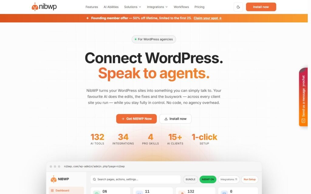 NibWP vs Niwa AI: WordPress MCP Server or Business Operator?: official nibwp.com website screenshot