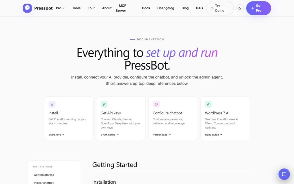 PressBot vs Niwa AI: WordPress AI Agents Compared: official pressbot.io website screenshot