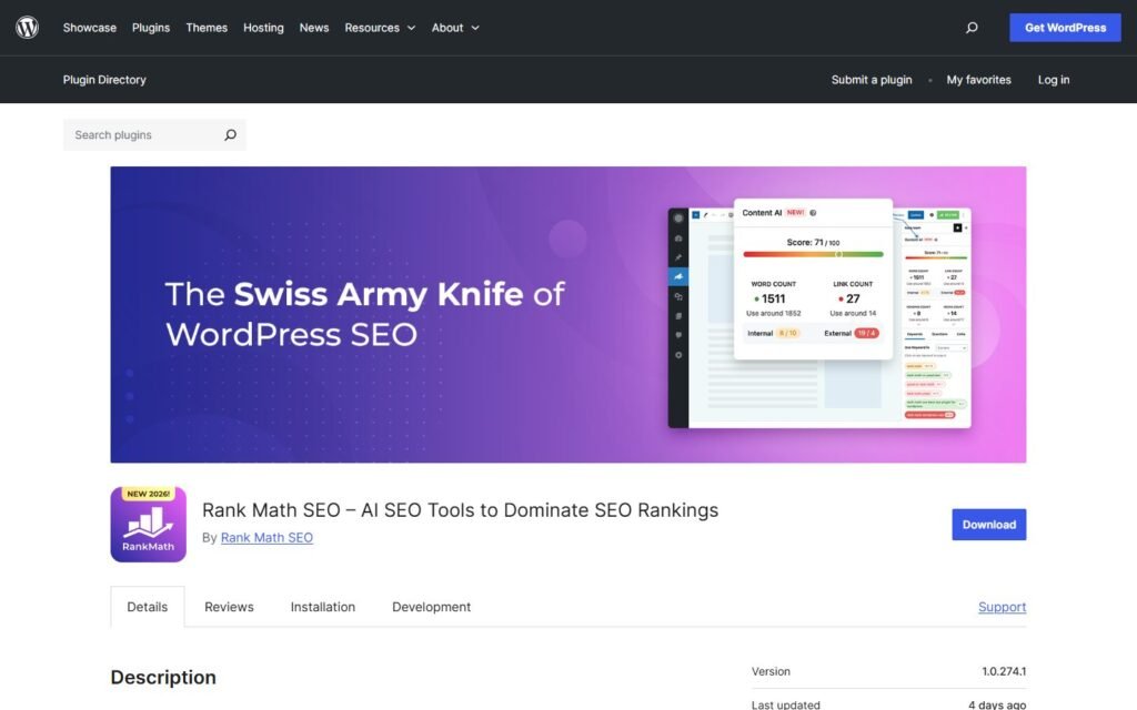 Rank Math Content AI vs Niwa AI: SEO Agent or Business Operator?: official wordpress.org website screenshot