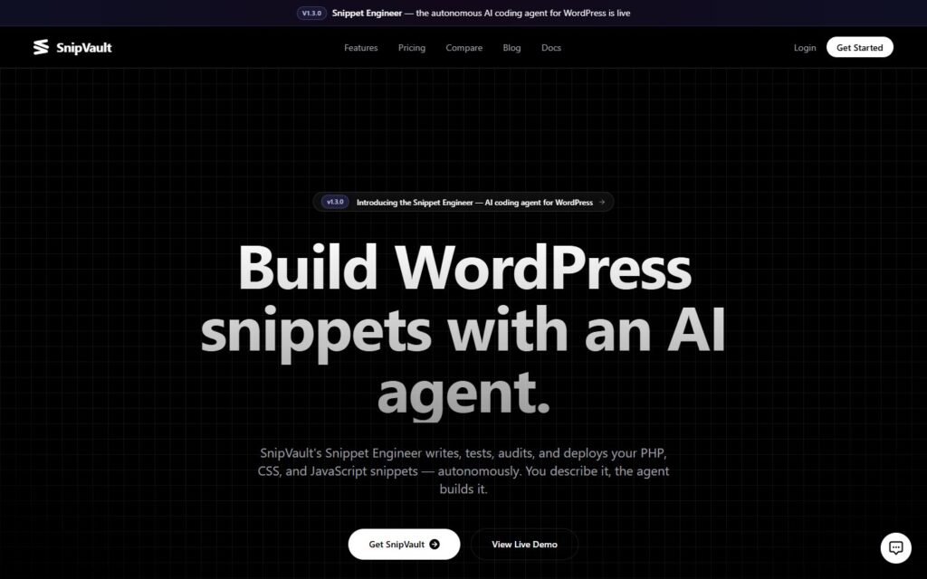 SnipVault Snippet Engineer vs Niwa AI: Coding Agent or Business Operator?: official www.snipvault.co website screenshot