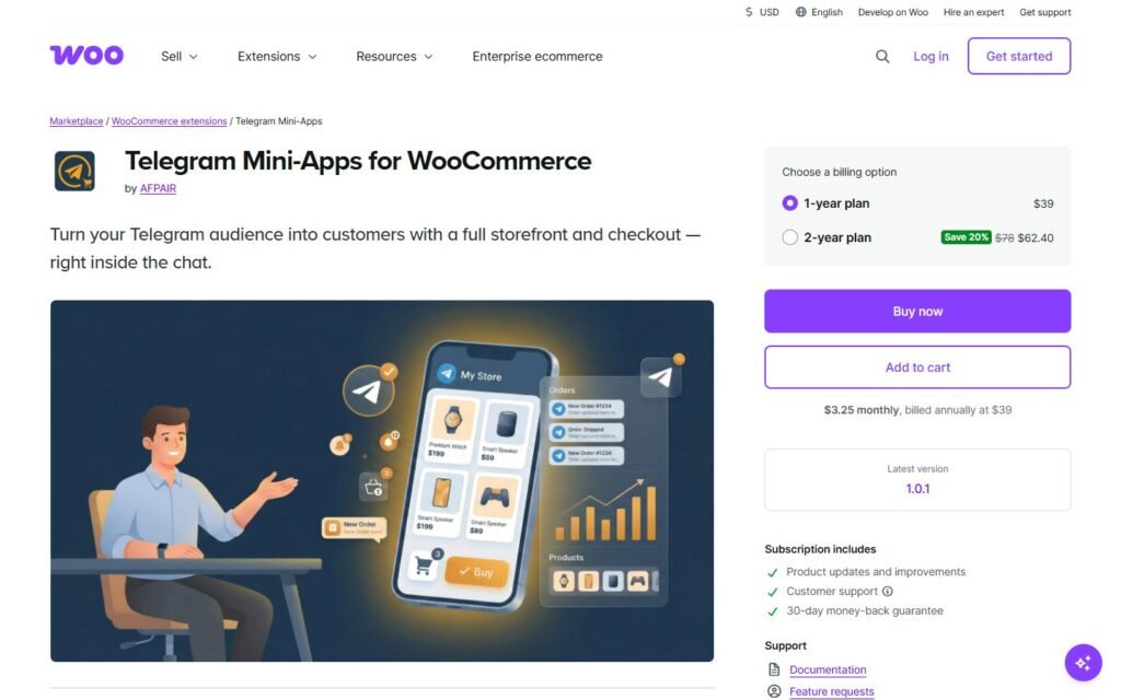 Telegram Mini Apps for WooCommerce vs Niwa AI: Storefront or Operator?: official woocommerce.com website screenshot
