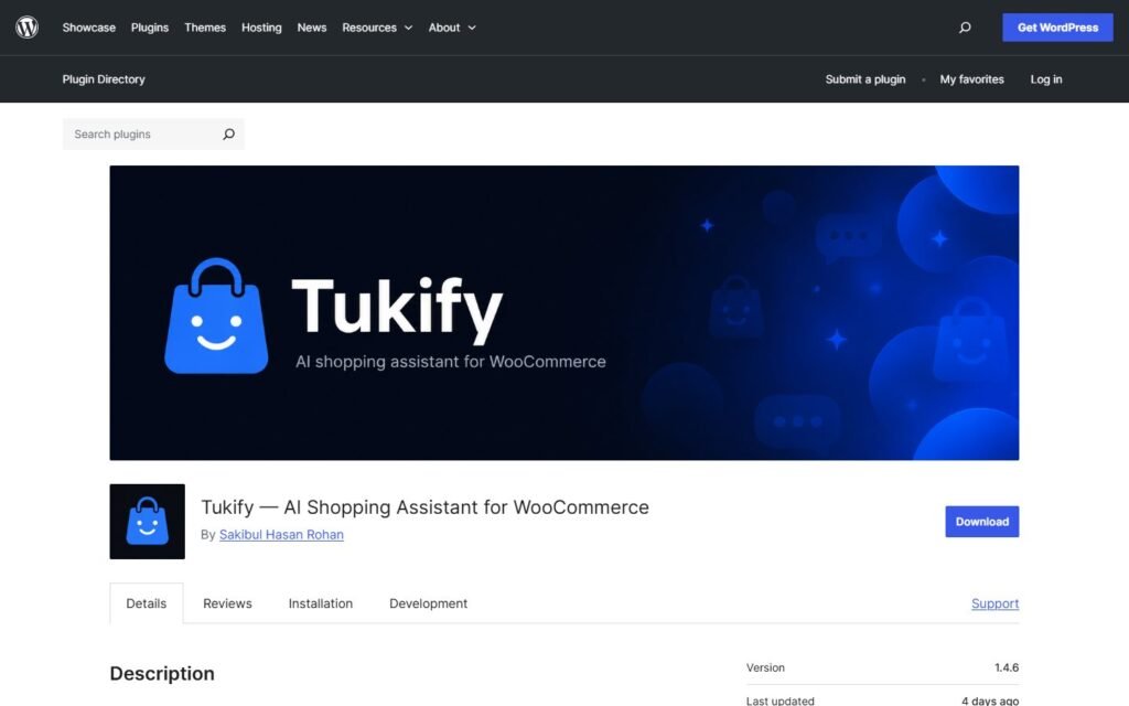 Tukify vs Niwa AI: Shopping Assistant or WordPress Business Agent?: official wordpress.org website screenshot