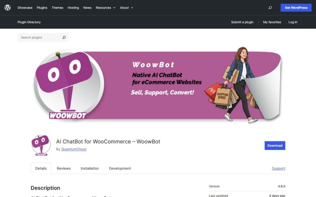 WoowBot vs Niwa AI: WooCommerce Chatbot or WordPress Business Agent?: official wordpress.org website screenshot
