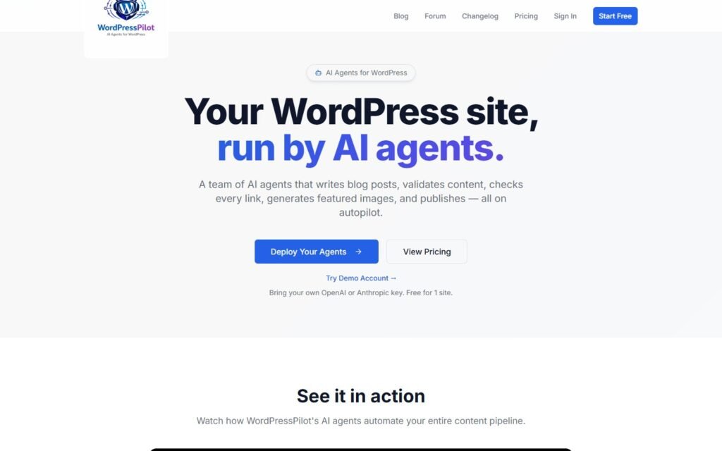 WordPressPilot vs Niwa AI: Content Agents or Business Operator?: official wordpresspilot.com website screenshot