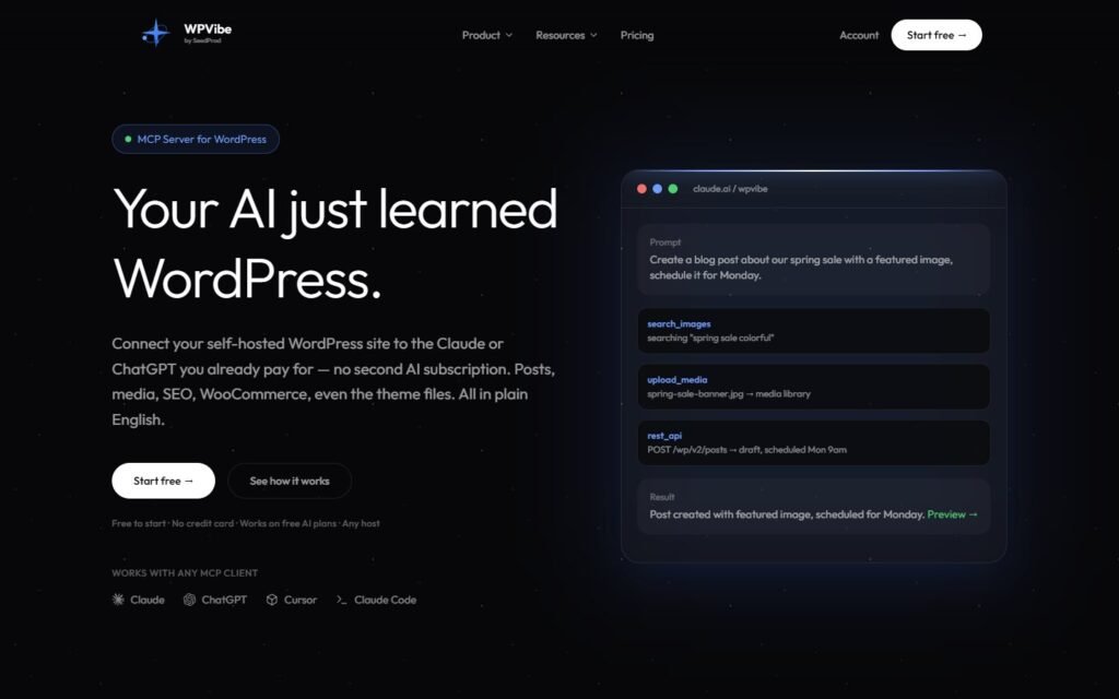 WPVibe vs Niwa AI: Which WordPress AI Agent Fits Your Business?: official wpvibe.ai website screenshot