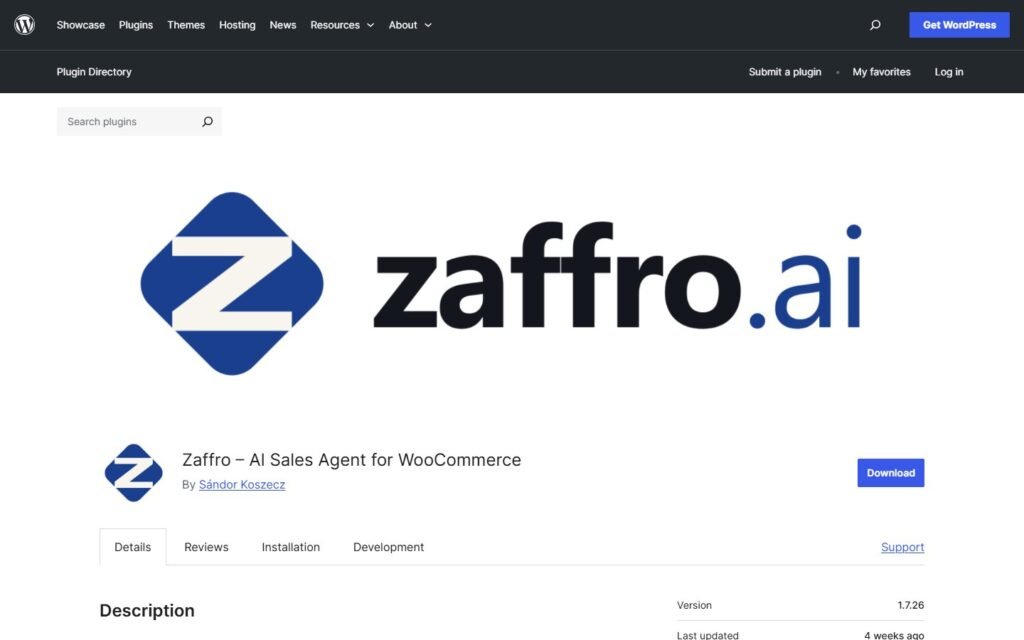 Zaffro vs Niwa AI: WooCommerce Sales Agent or Business Operator?: official wordpress.org website screenshot