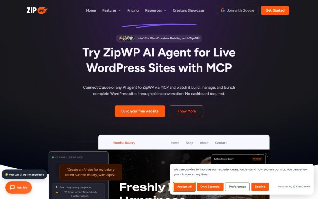 ZipWP vs Niwa AI: AI Website Builder or Business Operator?: official zipwp.com website screenshot