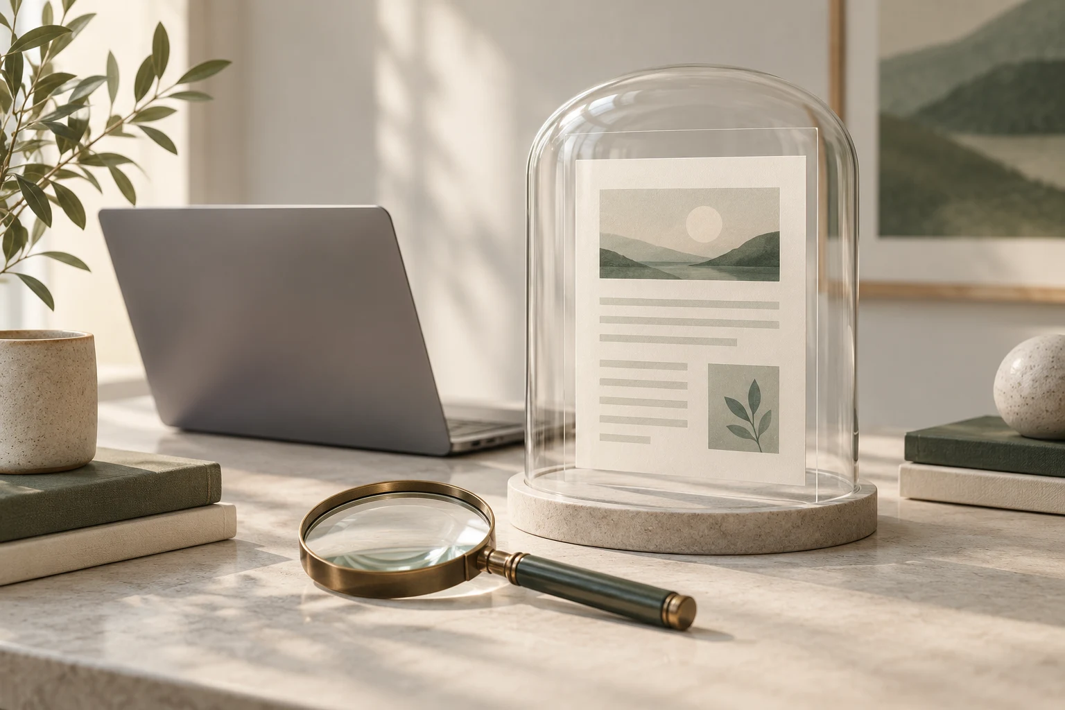 WordPress document behind protective glass with a magnifying glass