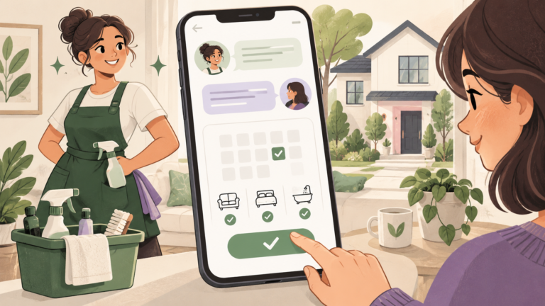 Illustrated phone conversation completing a cleaning appointment