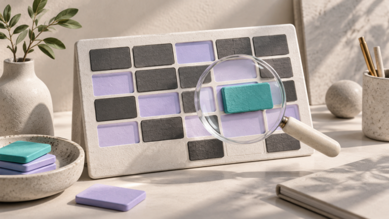 Magnifier highlighting a turquoise appointment tile among available and occupied schedule blocks