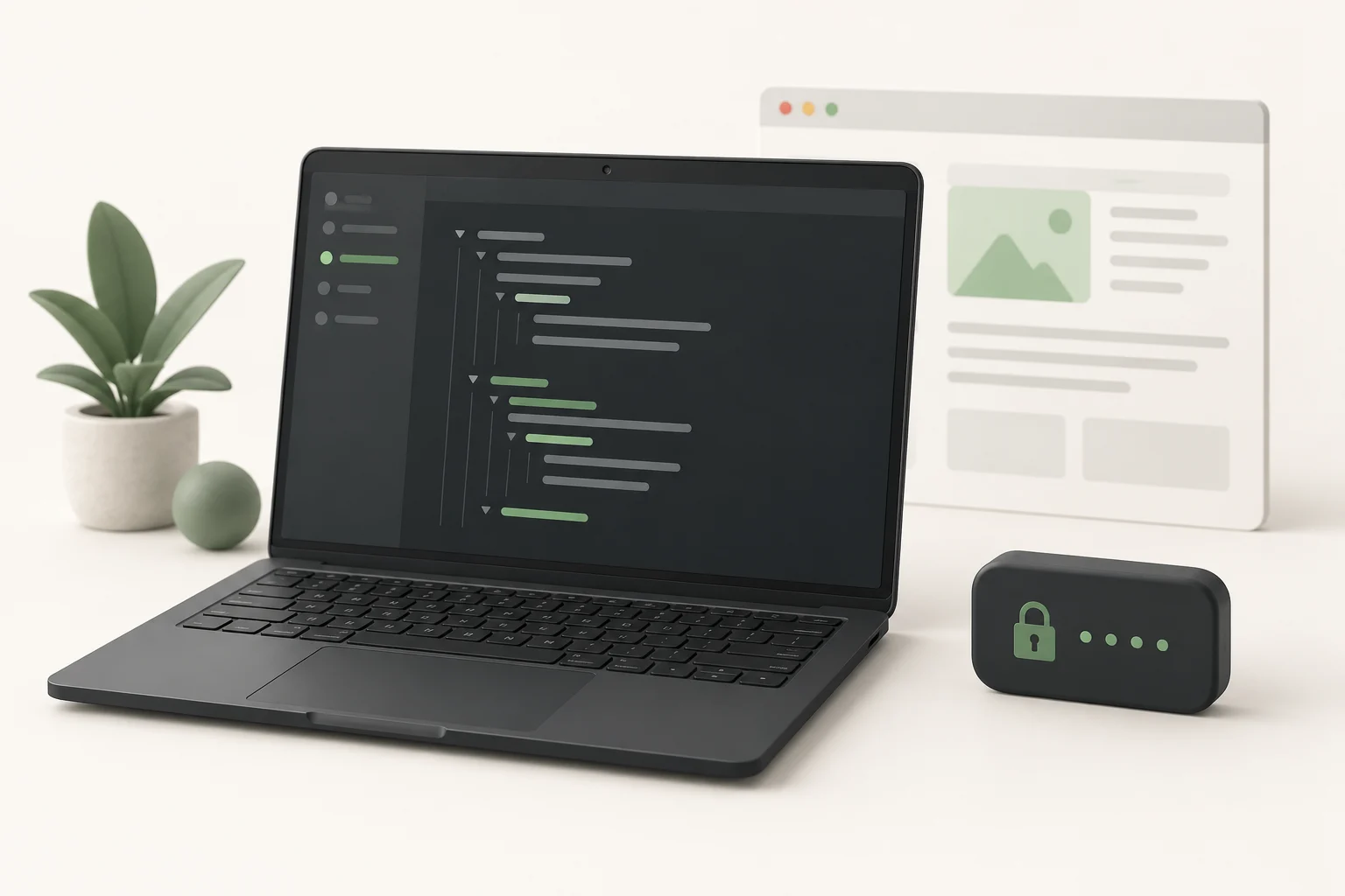 Conceptual configuration editor, credential chip and website panel