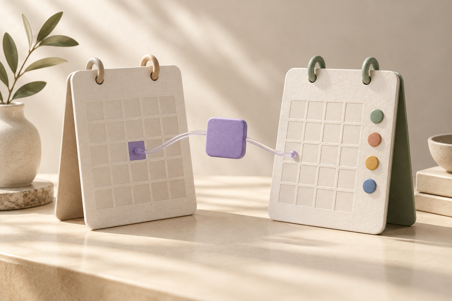 Appointment tile connecting two conceptual calendar panels
