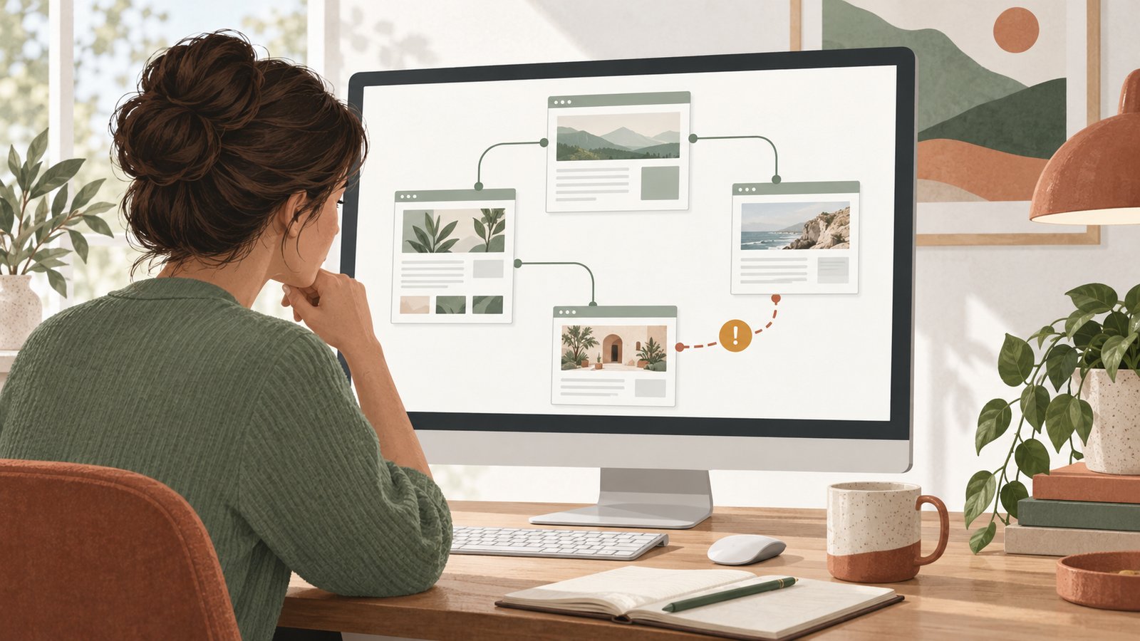 Website page connections with one link marked for inspection