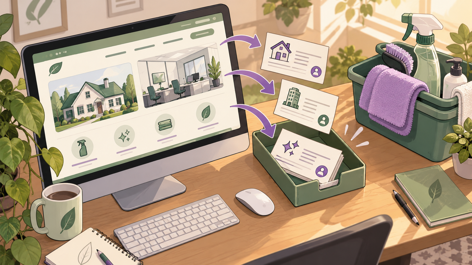 Illustrated website enquiries collected for a cleaning business