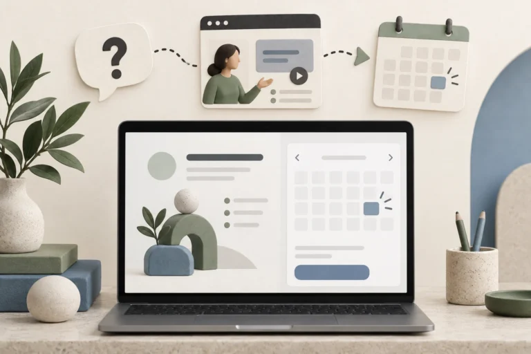 SaaS product explanation and website calendar linked to a demo conversation